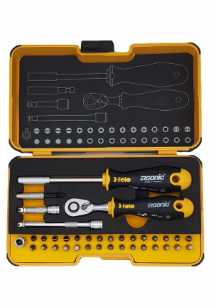 Felo Набор бит SL/Hex/PH/PZ/Torx/SQ/Spanner с трещоткой и отверткой под биты в кейсе, 36 шт 05783606