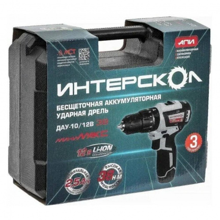 Аккумуляторная дрель-шуруповерт ИНТЕРСКОЛ ДАУ-10/12В 38 ударная